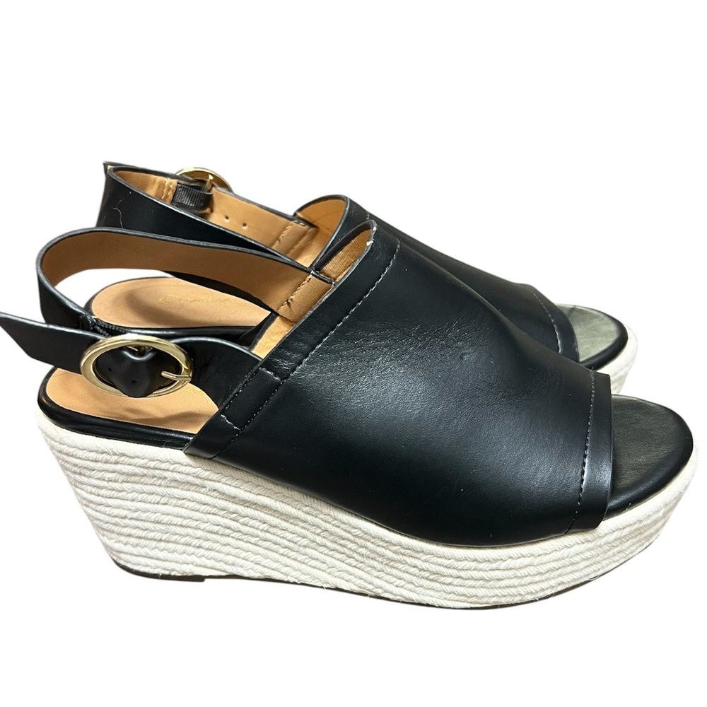 Qupid Espadrille Wedge in Black Faux Leather